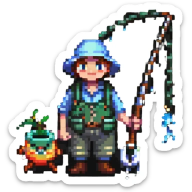 fisherman holding a fishing rod sticker