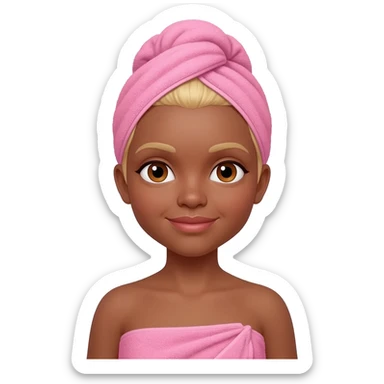 Light skin light brown eyes wearing pink head and body towel blonde hair sticker