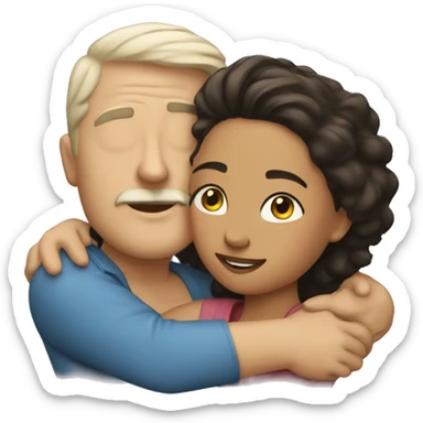 White man an hispanic woman hug each other sticker