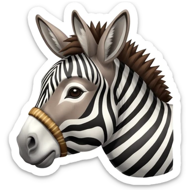 A donkey with a zebra head, donkey body with brown fur and zebra head with black and white stripes sticker