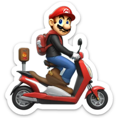 Mario bross in hoodie on an electric scooter sticker