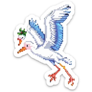 stork flying with a human baby in a bundle sticker