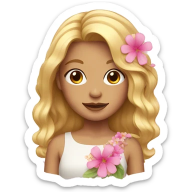 Girl with blond hair and pink flowers sticker