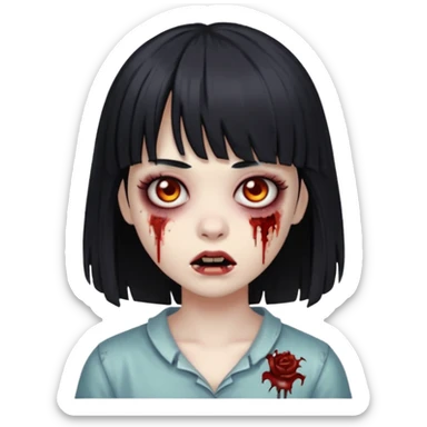 garota zumbi, com cabelos pretos e franja  sticker