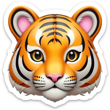 Cinematic Cute Tiger Portrait Emoji, Head tilted playfully and inquisitively, with a sleek, graceful form accented by vivid stripes and round, sparkling eyes filled with charm, Simplified yet irresistibly adorable features, highly detailed, glowing with a warm, inviting wild glow, high shine, affectionate and lively, stylized with a touch of whimsical feline grace, soft glowing outline, capturing the essence of a mischievous yet loving tiger that seems as if it could leap out of the screen into your arms! sticker
