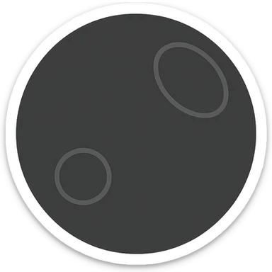 minimalist Star Wars moon icon, circular with a single large crater and a faint superlaser dish outline, simple and clean sticker