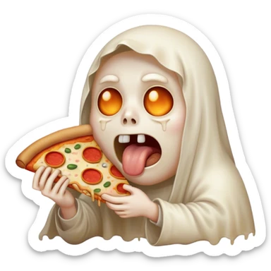 sad crying ghost eating pizza sticker