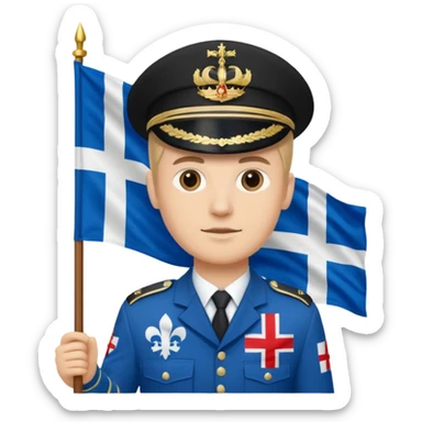 military man with the flag of Quebec in the background sticker