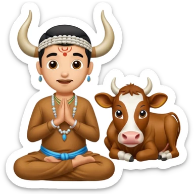 Indian man worshipping cow sticker