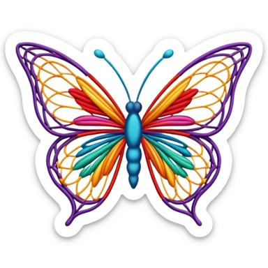 String art icon, colorful threads forming a butterfly shape, intricate design, geometric patterns, vibrant colors, minimalistic style, clean lines, transparent background. sticker