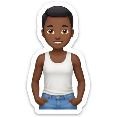 Un personnage noir avec un débardeur blanc et un jean 👖 avec des cheveux rasés noir sticker