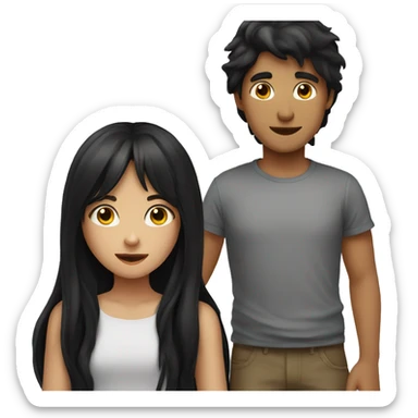 girl with long black hair and boy with black hair hugging sticker