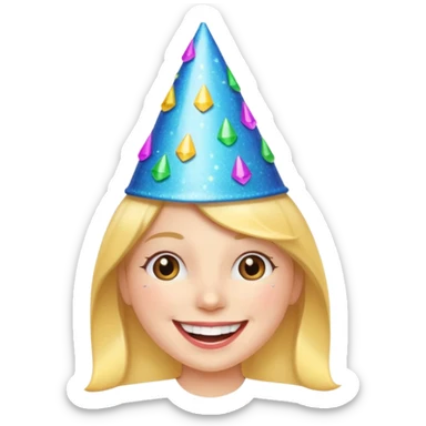 party hat with sparkles and a big smile, cheerful vibe sticker