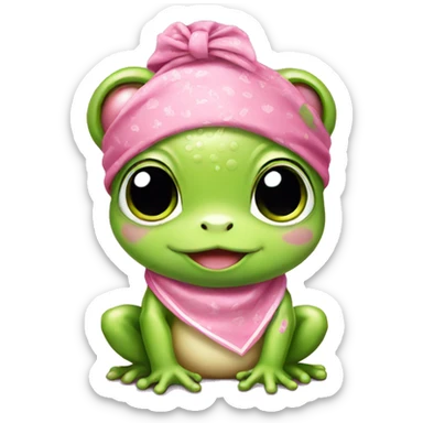 Cute baby frog with a pink bandana and headband sticker