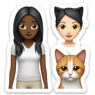 Yoga White girl black hair blue eye with one red cat and one birman cat sticker