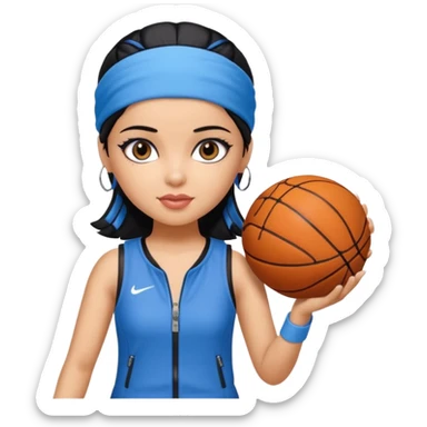 generate a pretty bratz that looks like Kajol- bollywood actress
 Wearing a blue zipper with short blackhair and a blue headband. Carrying a basketball sticker