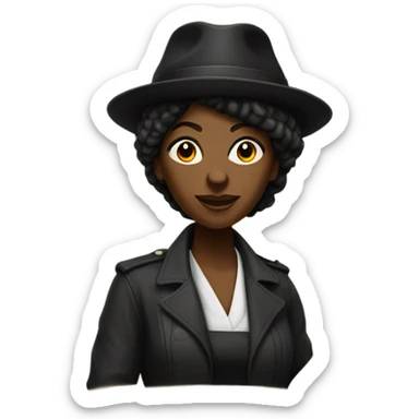 A tall black female revolutionary in dark shades and a tam hat with a raised fist! sticker