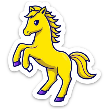 A yellow horse composed of bright electric energy, with yellow wires visible throughout its form, lightning bolts emanating from its mane and tail, galloping at high speed. sticker