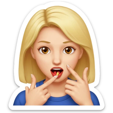 🙎🏻‍♀️ este emoji se tiene que estar mordiendo el segundo dedo, el que está a un lado del dedo, tiene que ser mujer  sticker