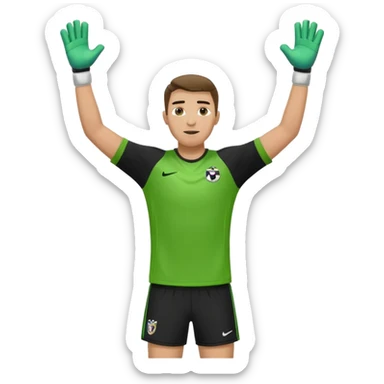 soccer goalkeeper green shirt, shorts football boots arms up sticker