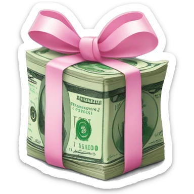 stack of green money wrapped in pink bow sticker