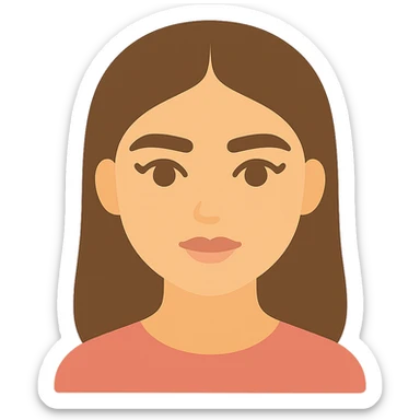 pretty girl with thick eyebrows, straight brown hair and brown eyes, curled eyelashes, color icon sticker