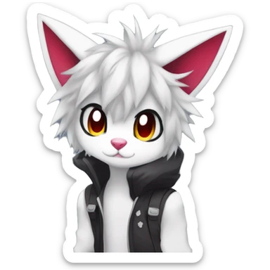 Anthro Dark Beautiful Colorful Shiny Edgy Cool Shy Grumpy FurSona Feline-Zangoose-Fakemon Emo Hair Vtuber Model sticker