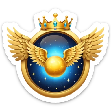 Big round glactic space stone award-in-frame-decorated-with-big-golden-angel--wings and crown sticker