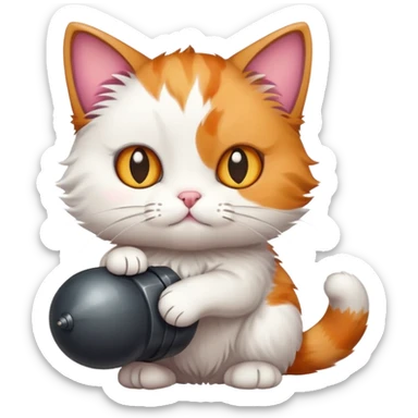 Cat that is holding a small bomb sticker