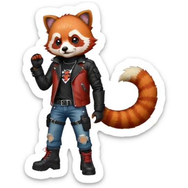 full body punk red panda with red and black hair with a blunt in hand  sticker