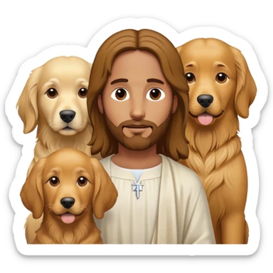  Jesus with 2 golden retrievers. One a brown and the other an all white golden retriever? sticker