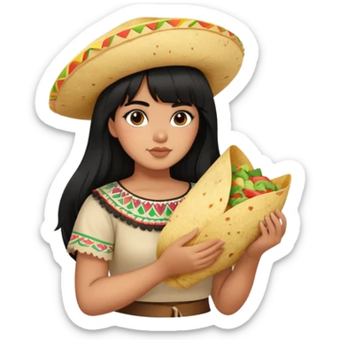 Mexican girl with bangs black long hair plus size with tortilla sticker
