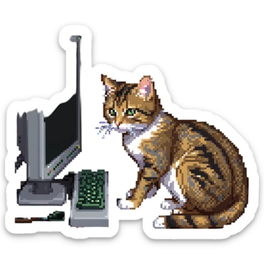 tabby cat playing computer game sticker