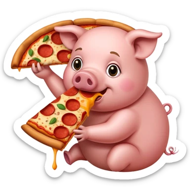 Pig eating pizza sticker