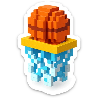 A voxel-style basketball in a net sticker