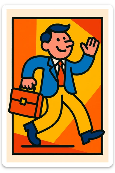 a person with a briefcase sticker