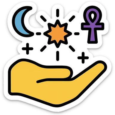 hand with glowing energy and spiritual symbols sticker