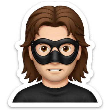 A guy with a brown mullet and a black mask over his mouth and nose sticker