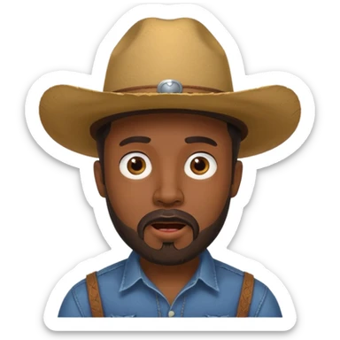 Black male, goatee beard, cowboy hat, surprised or shocked facial expression sticker