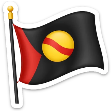 a black and red flag with a yellow circle in the middle  sticker
