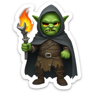 Orc weapon spirit with ghostly weapons, cloak with burning eyes, Halloween theme, emoji sticker