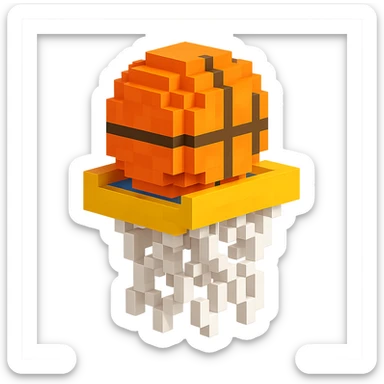 Voxel-style basketball in a net, variation 2 sticker