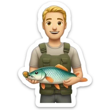 a man holding a carp fish sticker