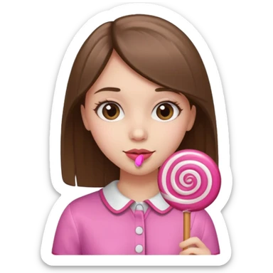 White brown straight haired girl with a pink lollipop  sticker