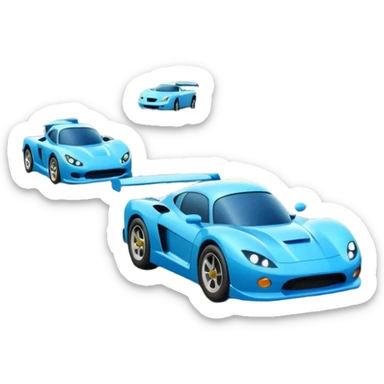 A busy highway with cute fast-moving racing cars, surrounded by green fields and distant mountains under a bright blue sky sticker