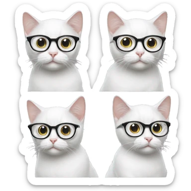 A white cat with glasses with black cover, who looks nerdy and raises its point finger sticker