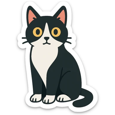 flat toon style tuxedo cat sticker