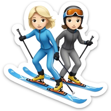 Blonde female on skiis and brunette boy on skiis sticker
