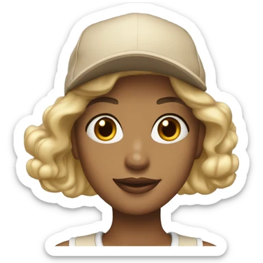 Blonde girl with new era cap in beige and golden earrings sticker