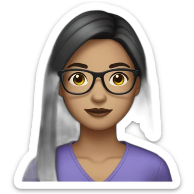 teenage girl with dark straight hair, glasses, gown eyes and light skin sticker